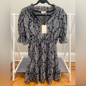 Whimsical black pink paisley dress - mid, 3/4 sleeve - Spring / Summer. Whimsy!